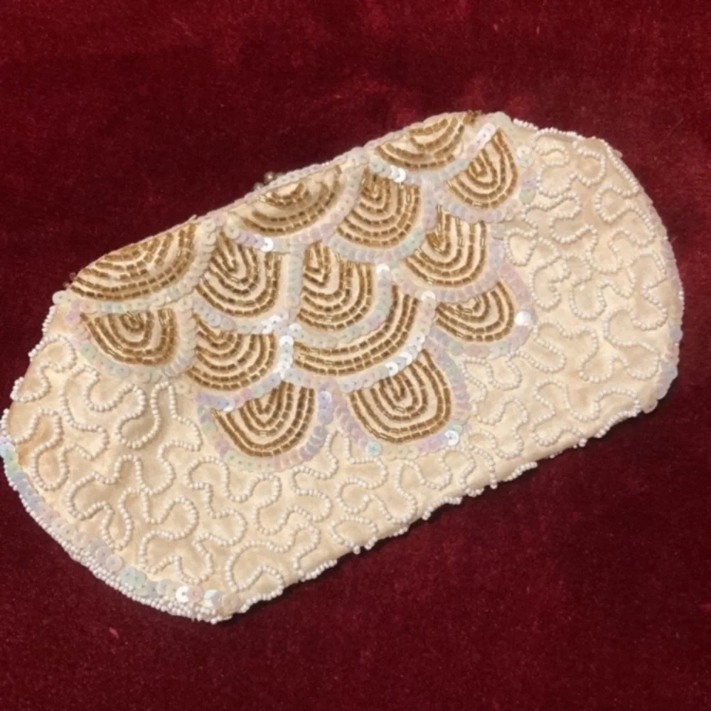 Vintage Iridescent and Gold Beaded Clutch